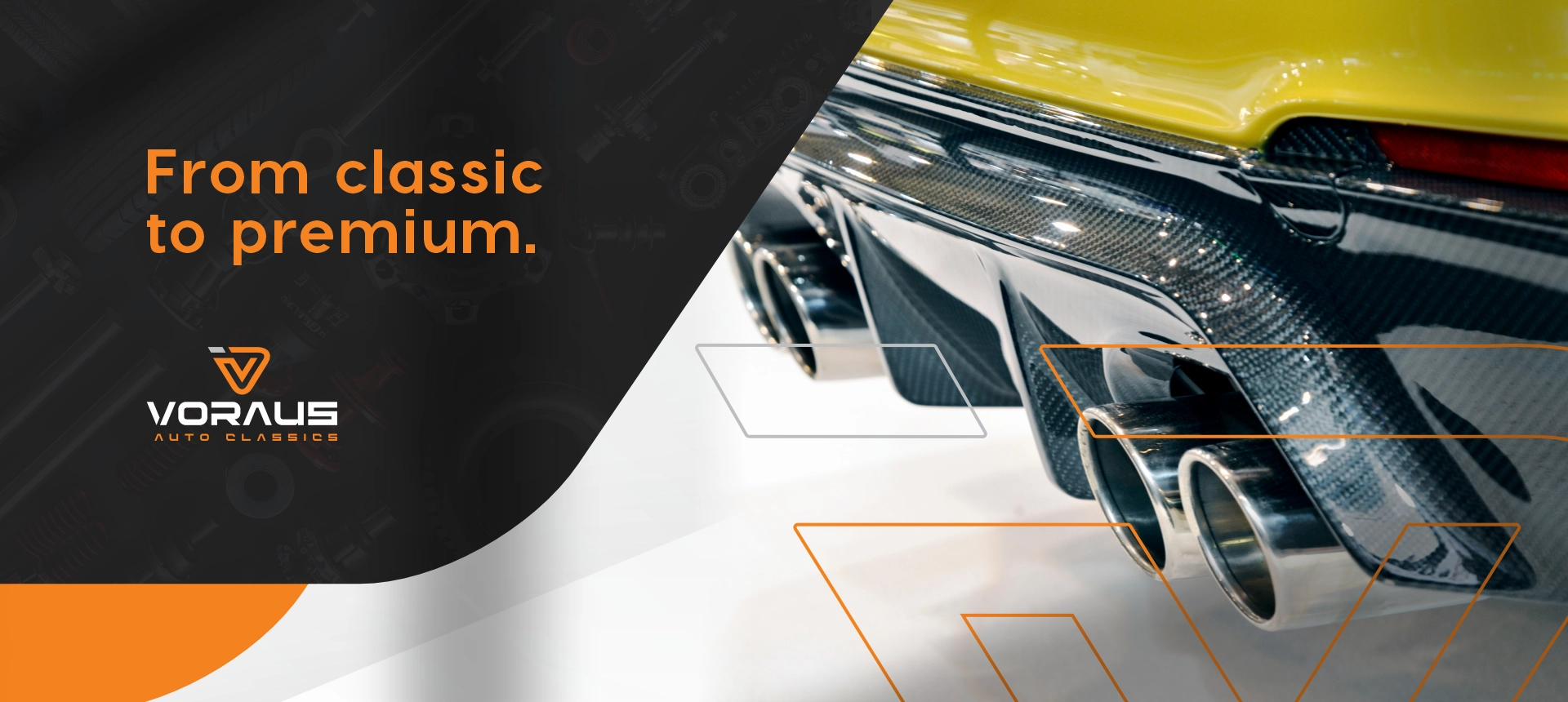 Sports exhaust of a premium car, symbolizing the quality and performance of Voraus Auto Classics.