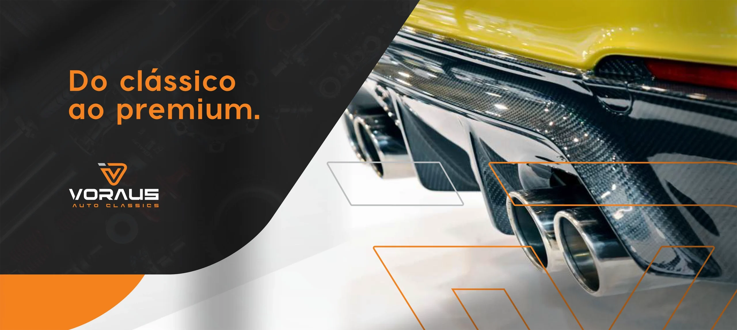 Escapamento esportivo de um carro premium, simbolizando a qualidade e performance da Voraus Auto Classics.